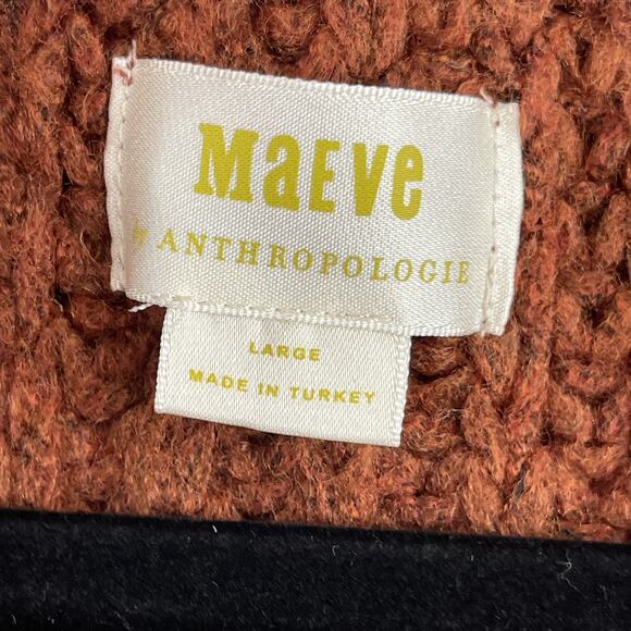 Anthropologie Maeve Naomi Sweater Cardigan Womens Large Brown Hooded Chunky Knit - Picture 7 of 16